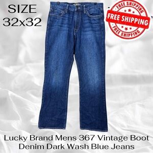 Lucky Brand Mens 367 Vintage Boot Denim 32x32 Dark Wash Blue Jeans FREE SHIPPING